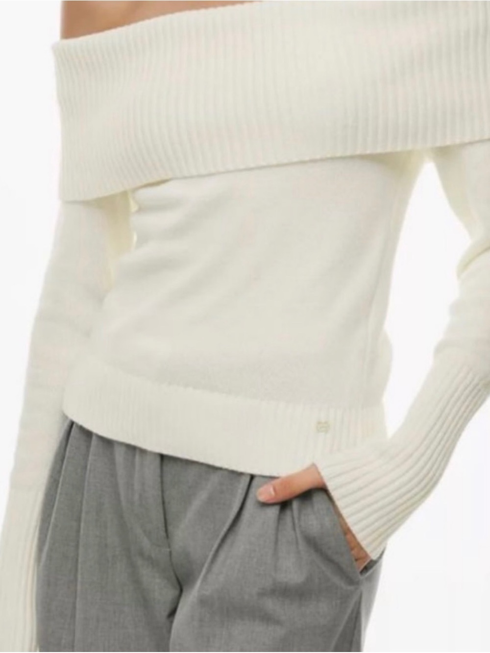 Sunday Best Off-The-Shoulder Foldover Sweater in Cream